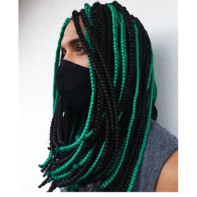 Black and green jumbo braids