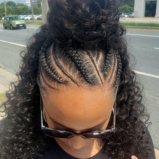 Sideswept Cornrow Braids with Natural Hair