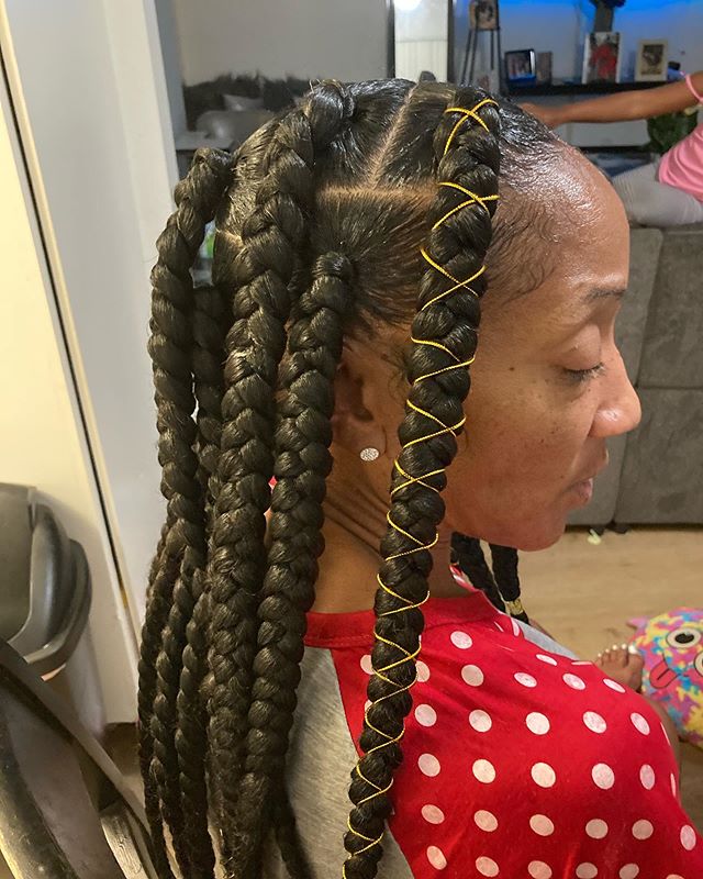 Massive jumbo box braids with thread