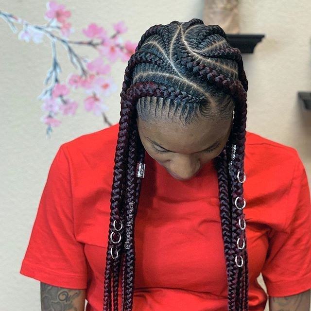 Burgundy Ghana Braids with Jewelry