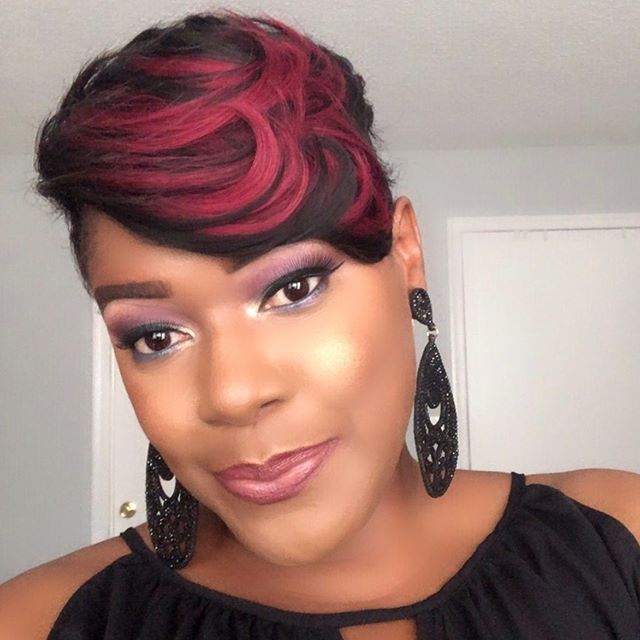  Black Pixie With Cherry Red Highlights
