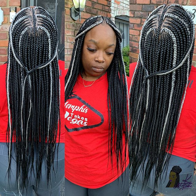 A Mix Of Grey And Black Long Braids Lemonade Braids