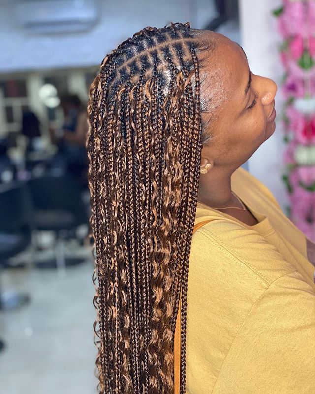 Miniature Box Braids with Blonde Extensions
