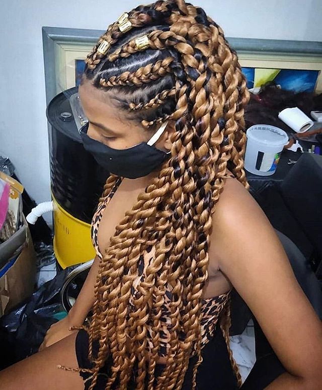 Half cornrows meet twisted braids