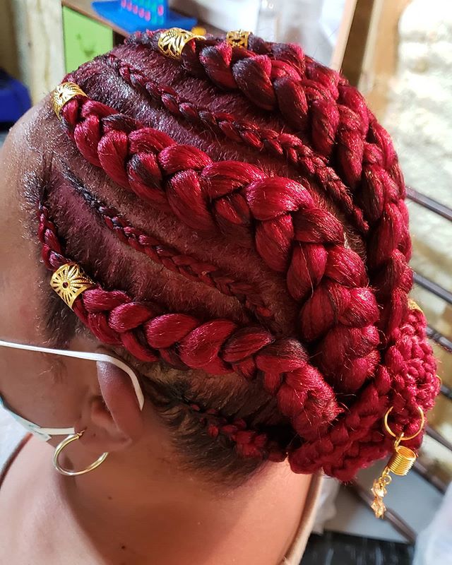 Red Jumbo Braids and Hair Jewelry