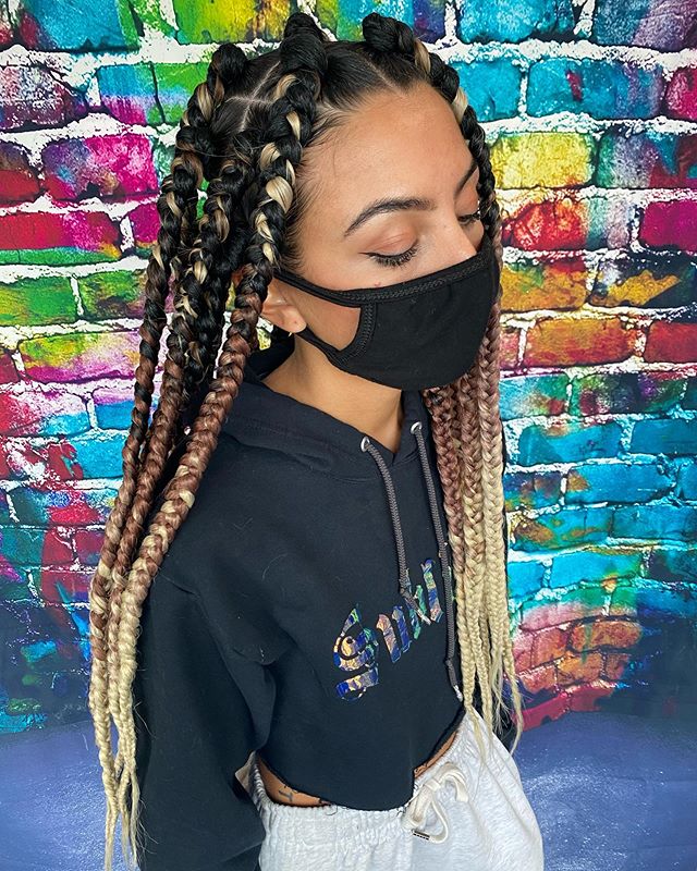 Attention-grabbing colorful, thick jumbo braids