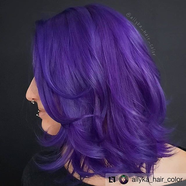 Silky Layered Violet Long Bob and Purple Highlights