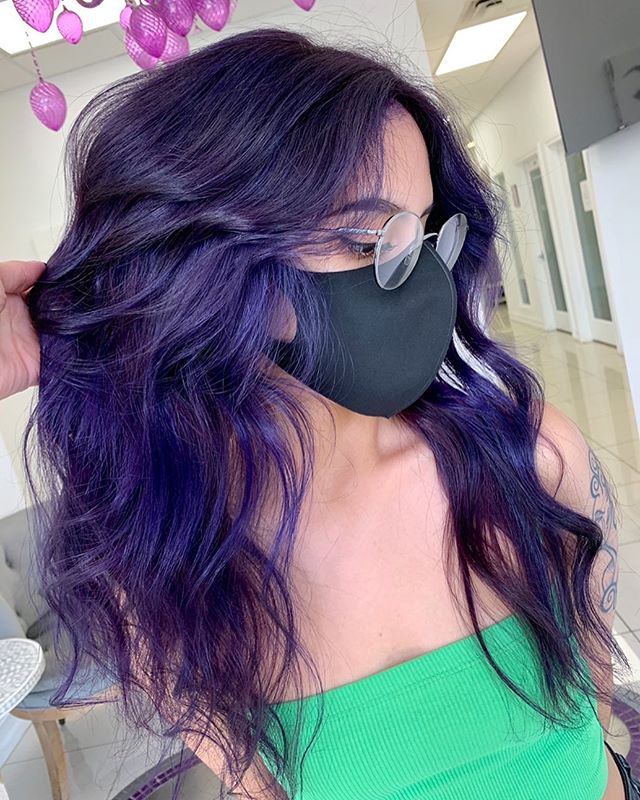 Cool Grape Jelly Tinted Waves with Silver Purple Hair