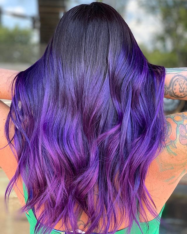 Best Dark Purple Streaks with Fuschia Ombre Curls