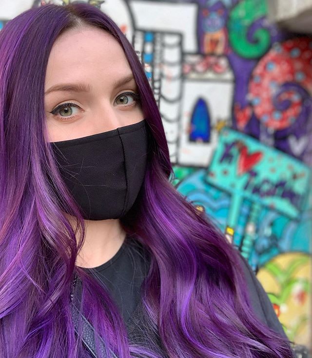  Glossy Deep Purple Middle Parted Hairstyle with Dark Roots