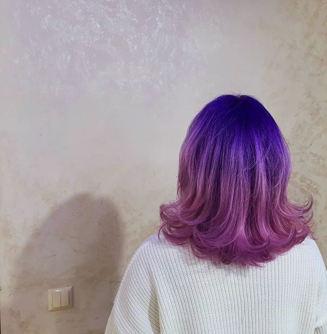 Purple To Pink Long Bob With Curled Ends
