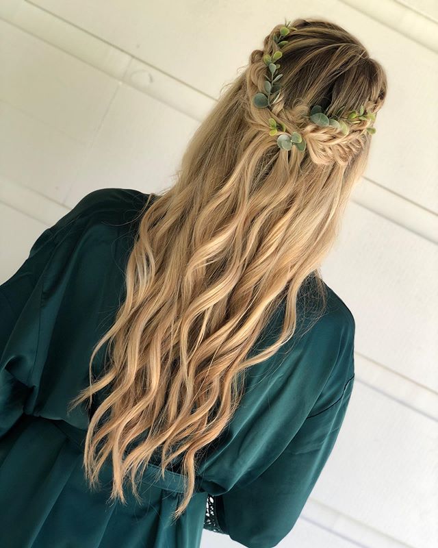 Half-up Fishtail Braids With Leafy Accents