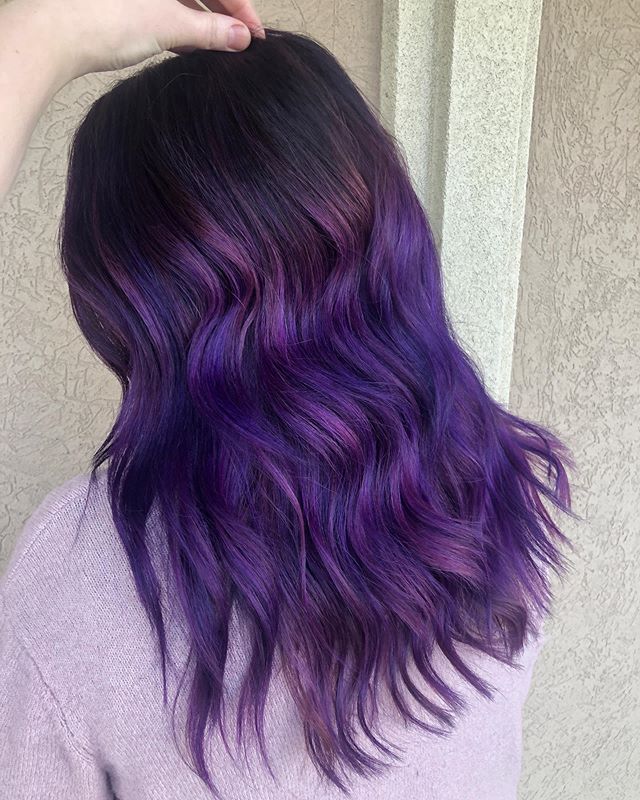 Best Purple Hair Color Ideas with Sleek Layered Pinkish Ombre Waves