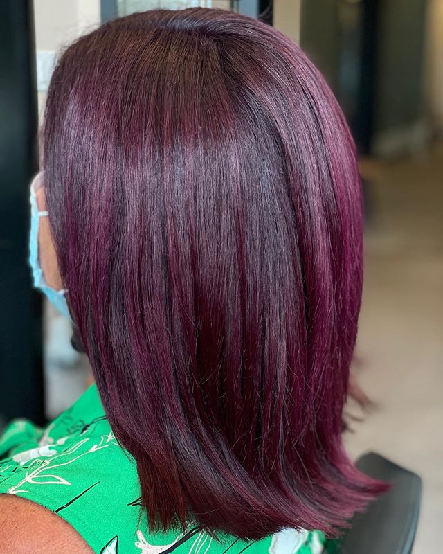 Dark Fuschia Highlighted Sleek Long Bob