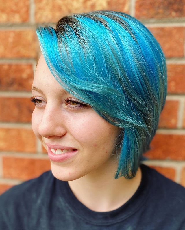 Asymmetrical Blue Bob with Deep Side Part