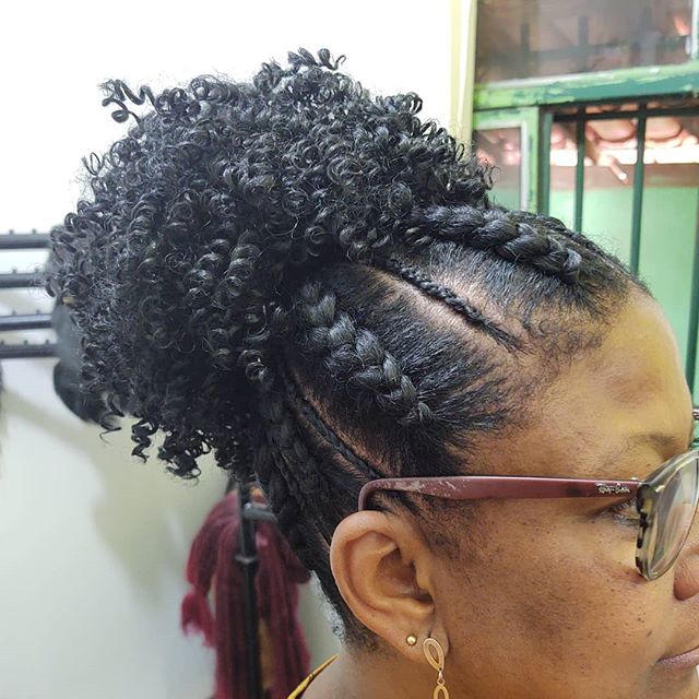 Patterned Cornrow In A Coily Updo