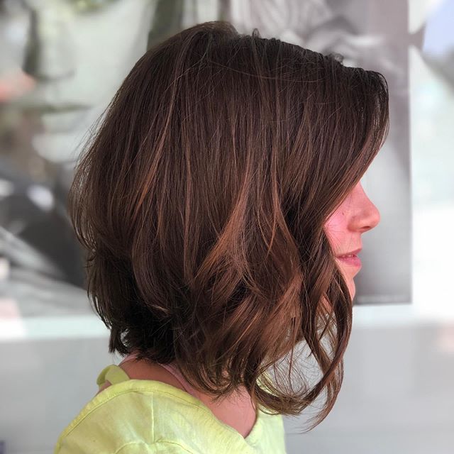 Wispy Brunette Lob with Lots of Layers