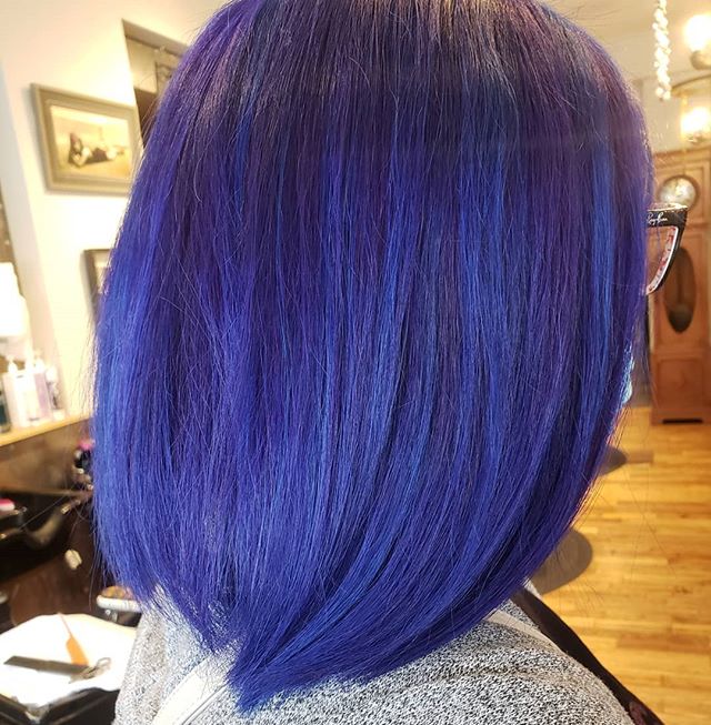 Smooth, Blue and Purple Hair with Highlighted Bob