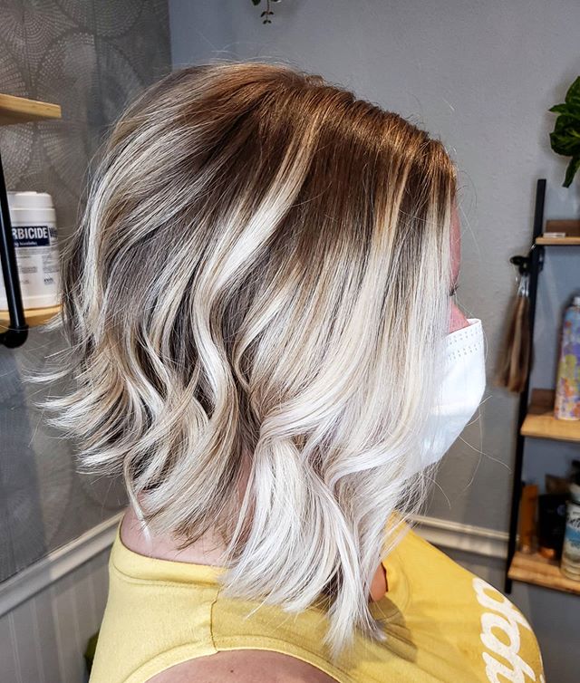 Cool Blond Balayage Bob with Waves