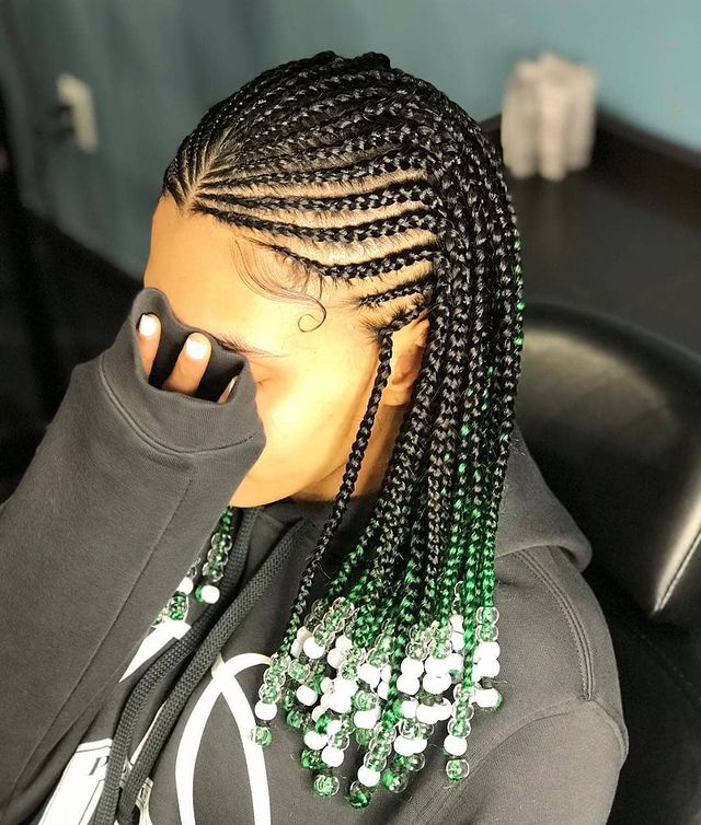 Low-Maintenance Cornrow Braids with Glass Embellishments