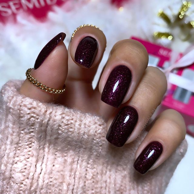 Shimmery Red Wine Laquer Burgundy Nail Designs