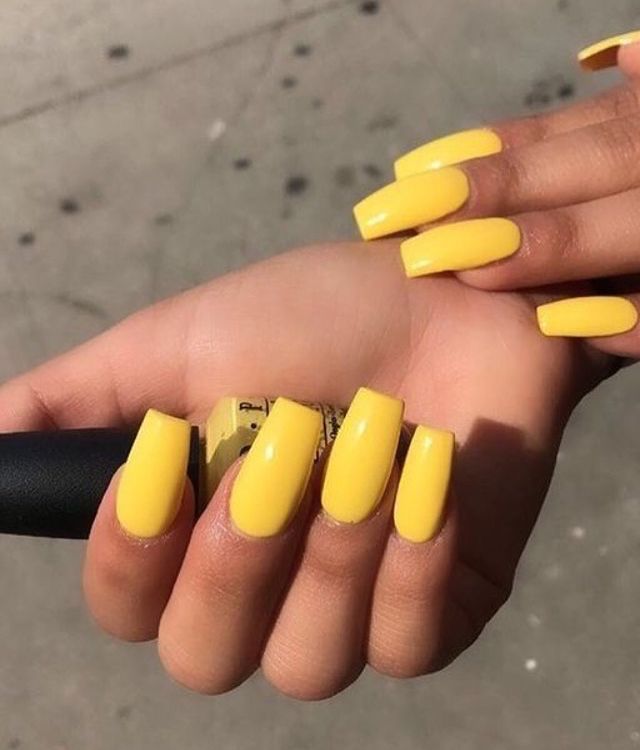Milky Yellow Nails with Square Tips