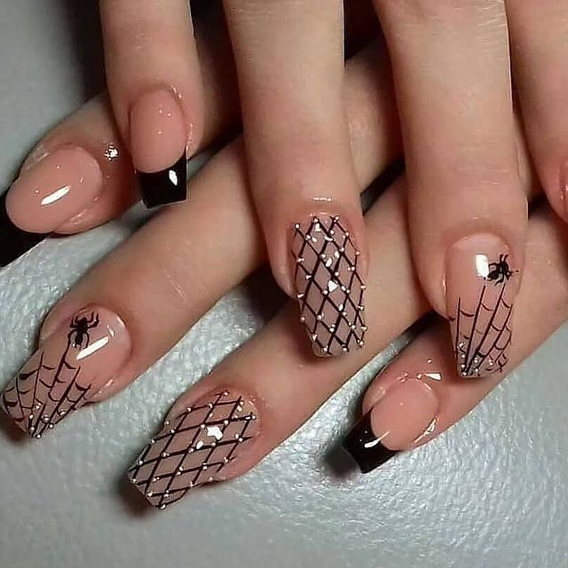 Sexy Nude Spiderweb Nails with Arachnoid Accents