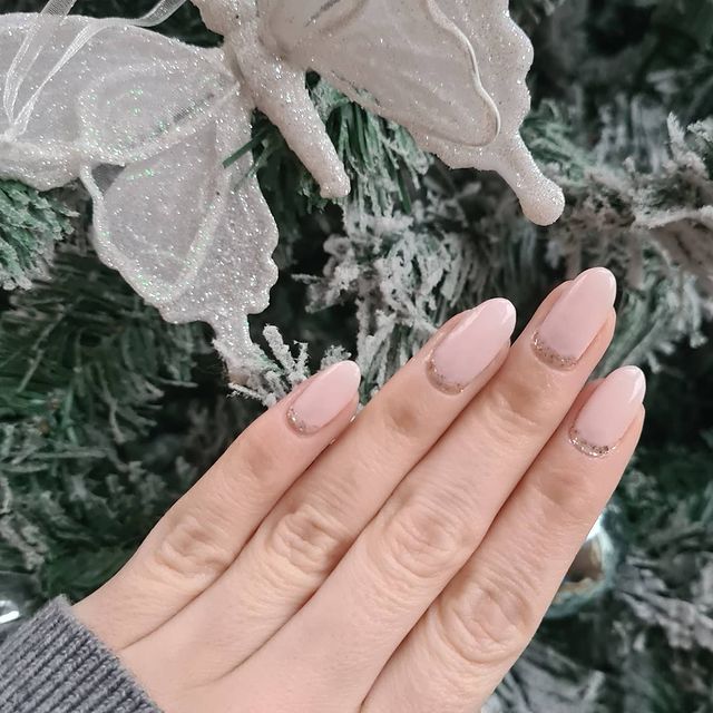 Almost Nude Nails with Silver-Crusted Cuticles