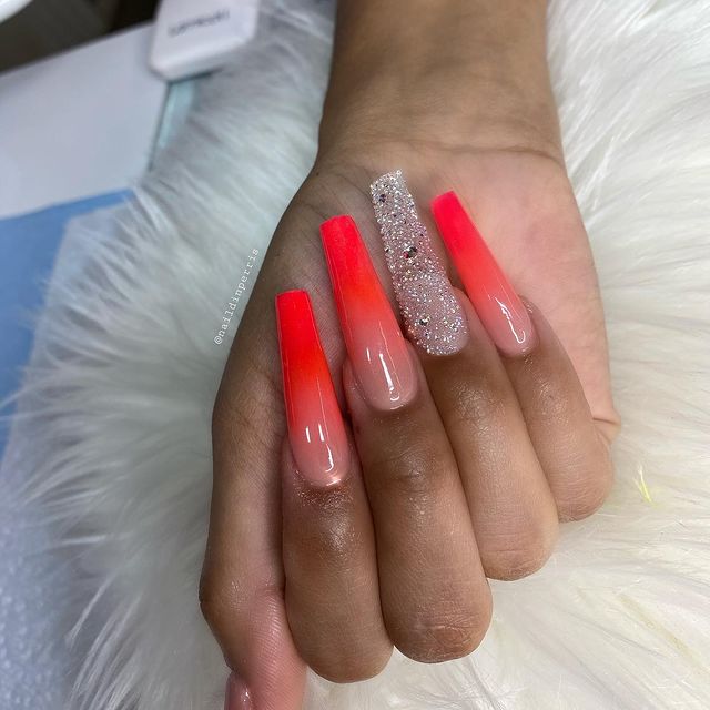 Reverse Ombre Nails with Silver Embellishments